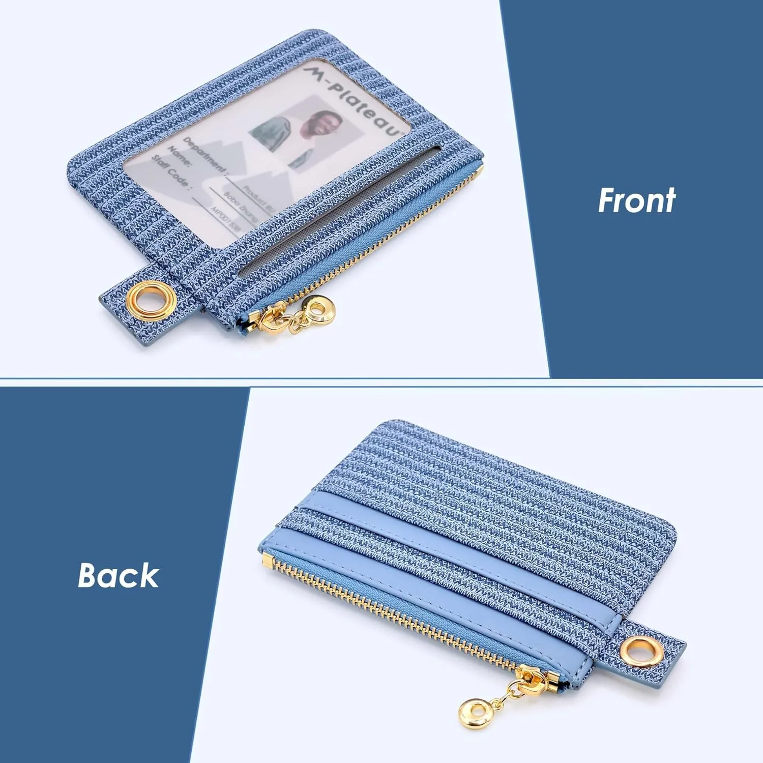 M-Plateau Key Chain Wallet Women, Credit Card Holder for Women with Metal Key Chain Ring for Car Keys,Ladies Mini Purse with ID Window and Zipper Pocket (Eyelet Blue)