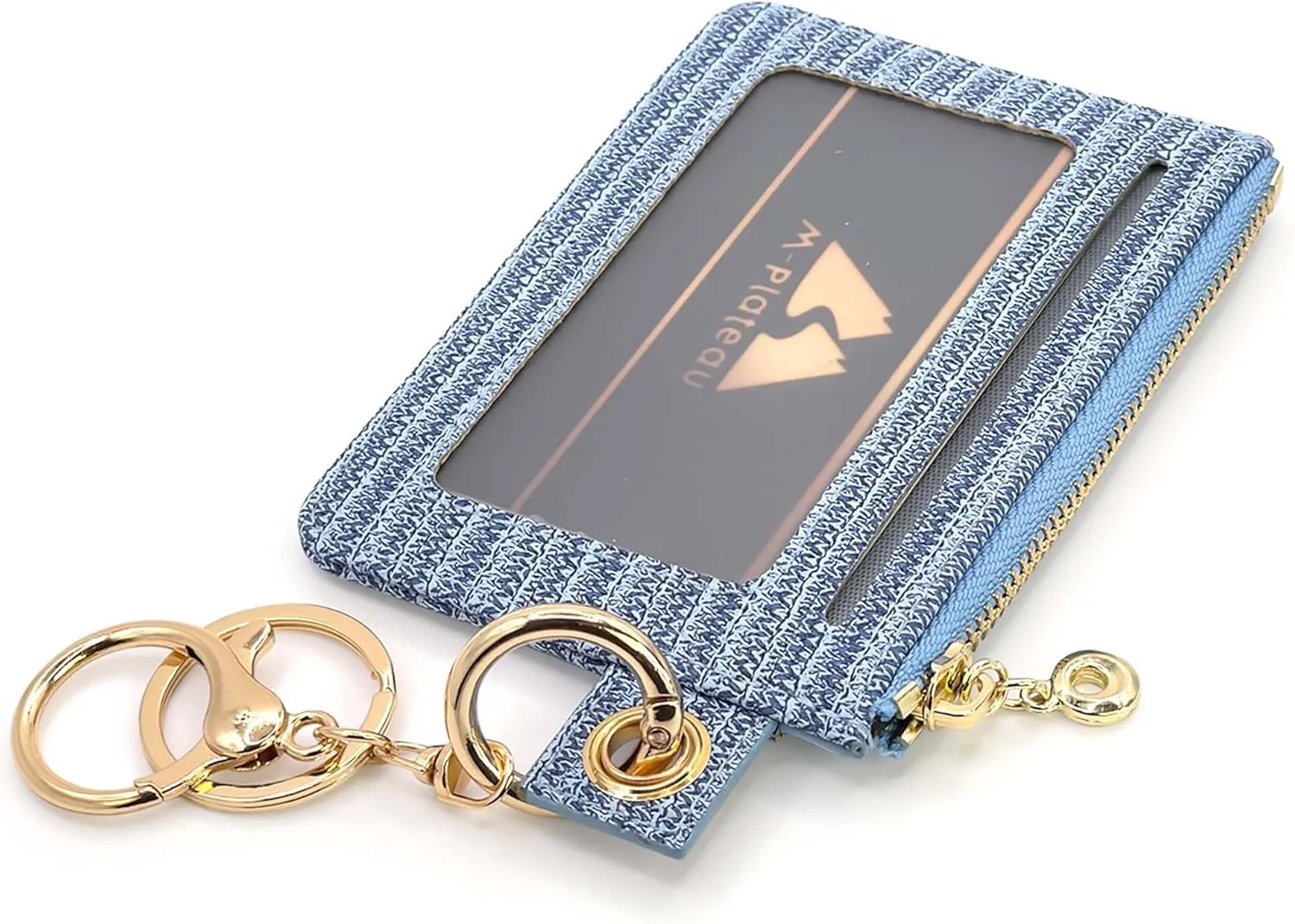 M-Plateau Key Chain Wallet Women, Credit Card Holder for Women with Metal Key Chain Ring for Car Keys,Ladies Mini Purse with ID Window and Zipper Pocket (Eyelet Blue)