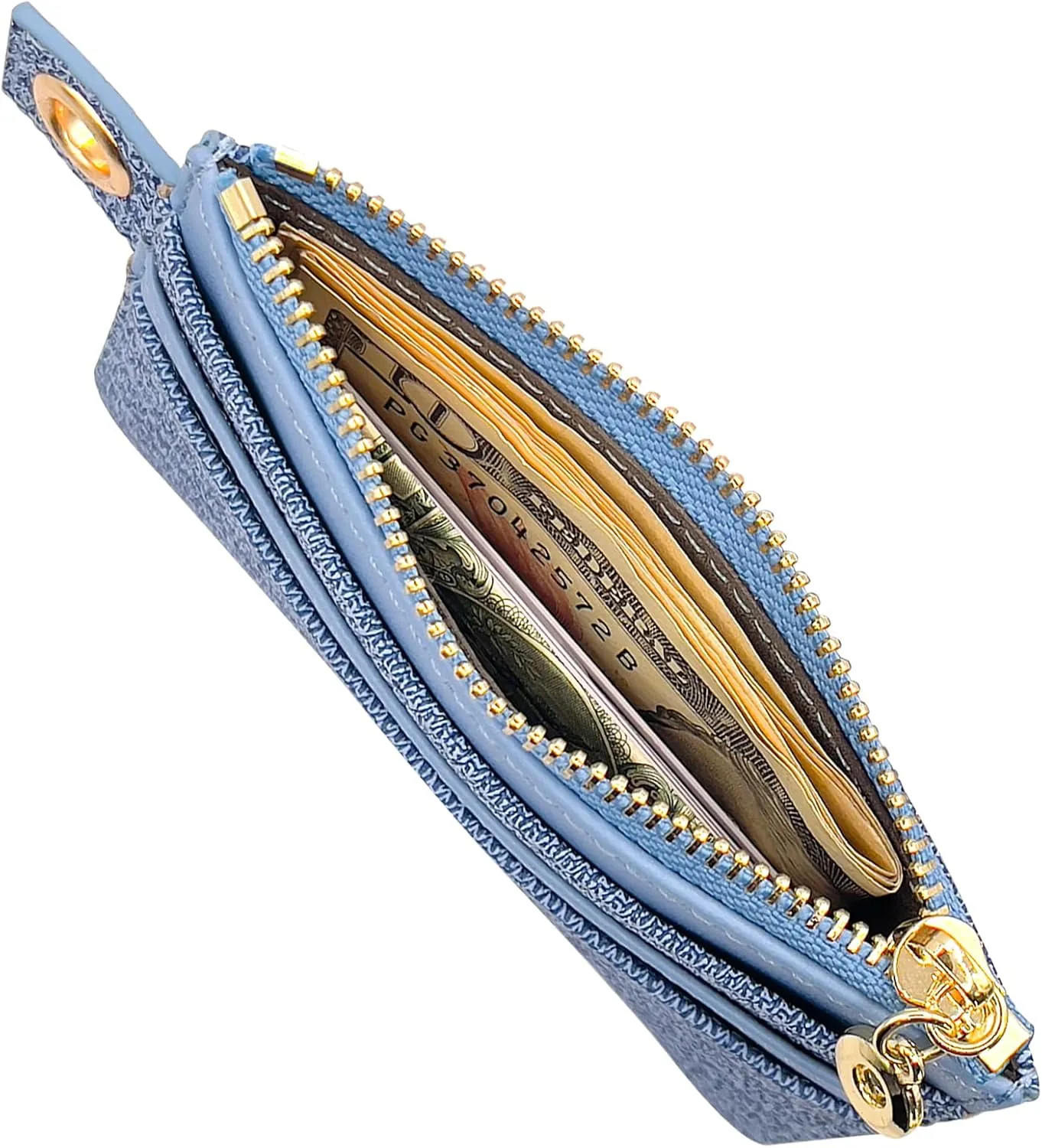 M-Plateau Key Chain Wallet Women, Credit Card Holder for Women with Metal Key Chain Ring for Car Keys,Ladies Mini Purse with ID Window and Zipper Pocket (Eyelet Blue)