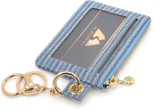 M-Plateau Key Chain Wallet Women, Credit Card Holder for Women with Metal Key Chain Ring for Car Keys,Ladies Mini Purse with ID Window and Zipper Pocket (Eyelet Blue)