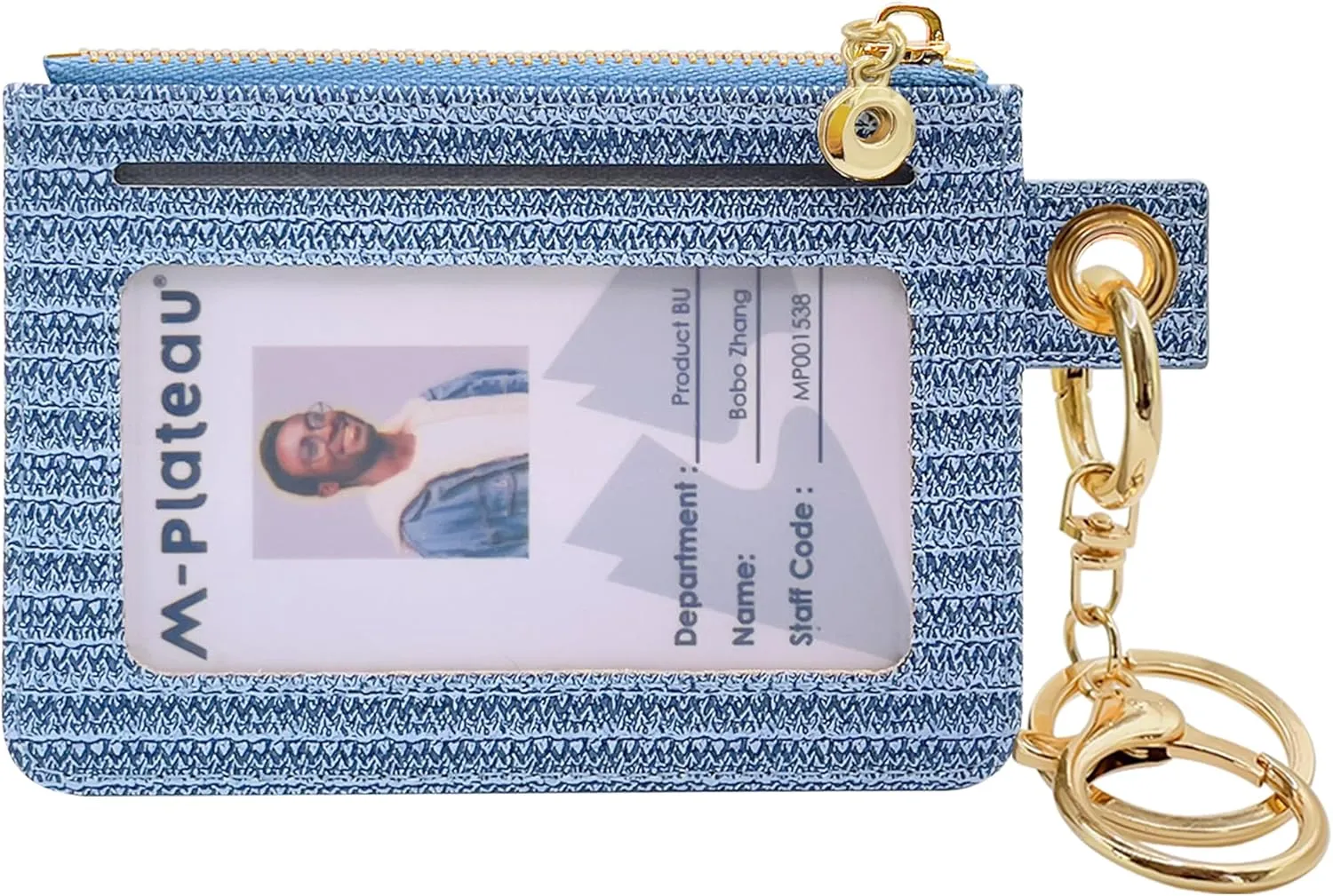 M-Plateau Key Chain Wallet Women, Credit Card Holder for Women with Metal Key Chain Ring for Car Keys,Ladies Mini Purse with ID Window and Zipper Pocket (Eyelet Blue)
