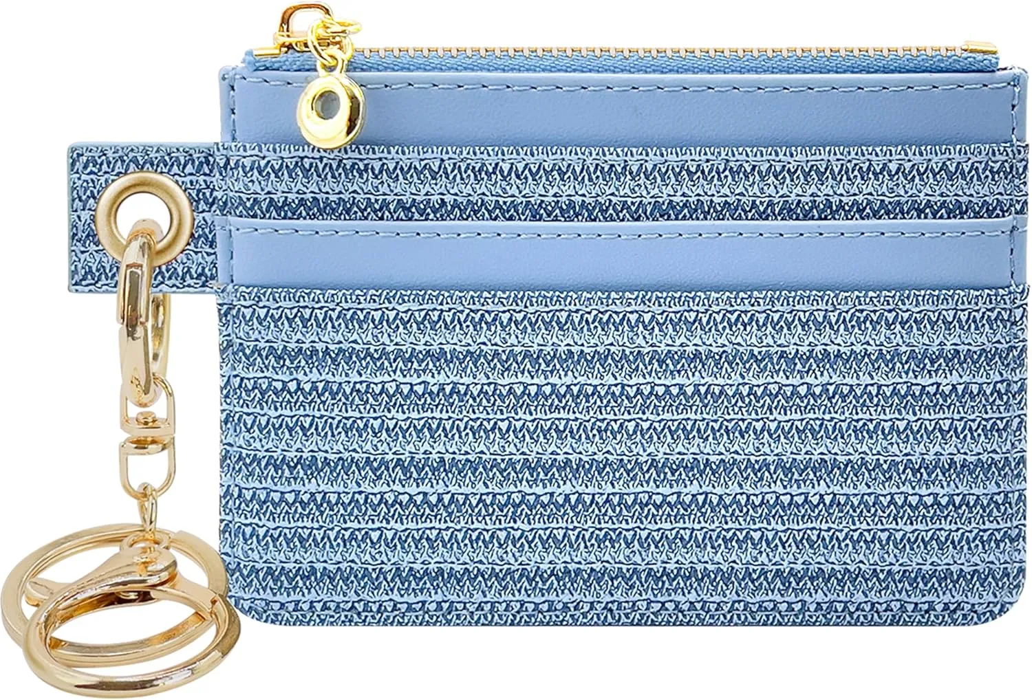 M-Plateau Key Chain Wallet Women, Credit Card Holder for Women with Metal Key Chain Ring for Car Keys,Ladies Mini Purse with ID Window and Zipper Pocket (Eyelet Blue)
