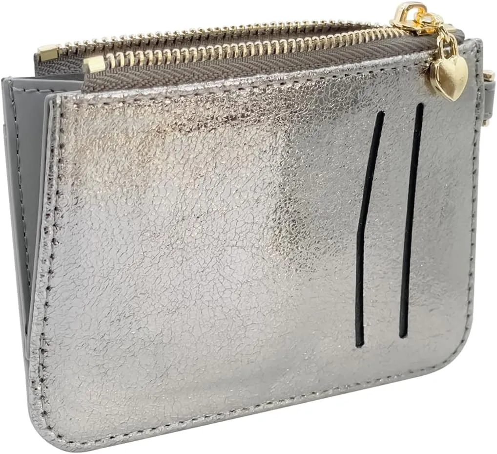 M-Plateau Key Chain Wallet Women, Credit Card Holder for Women with Metal Key Chain Ring for Car Keys,Ladies Mini Purse with ID Window and Zipper Pocket (Grey)