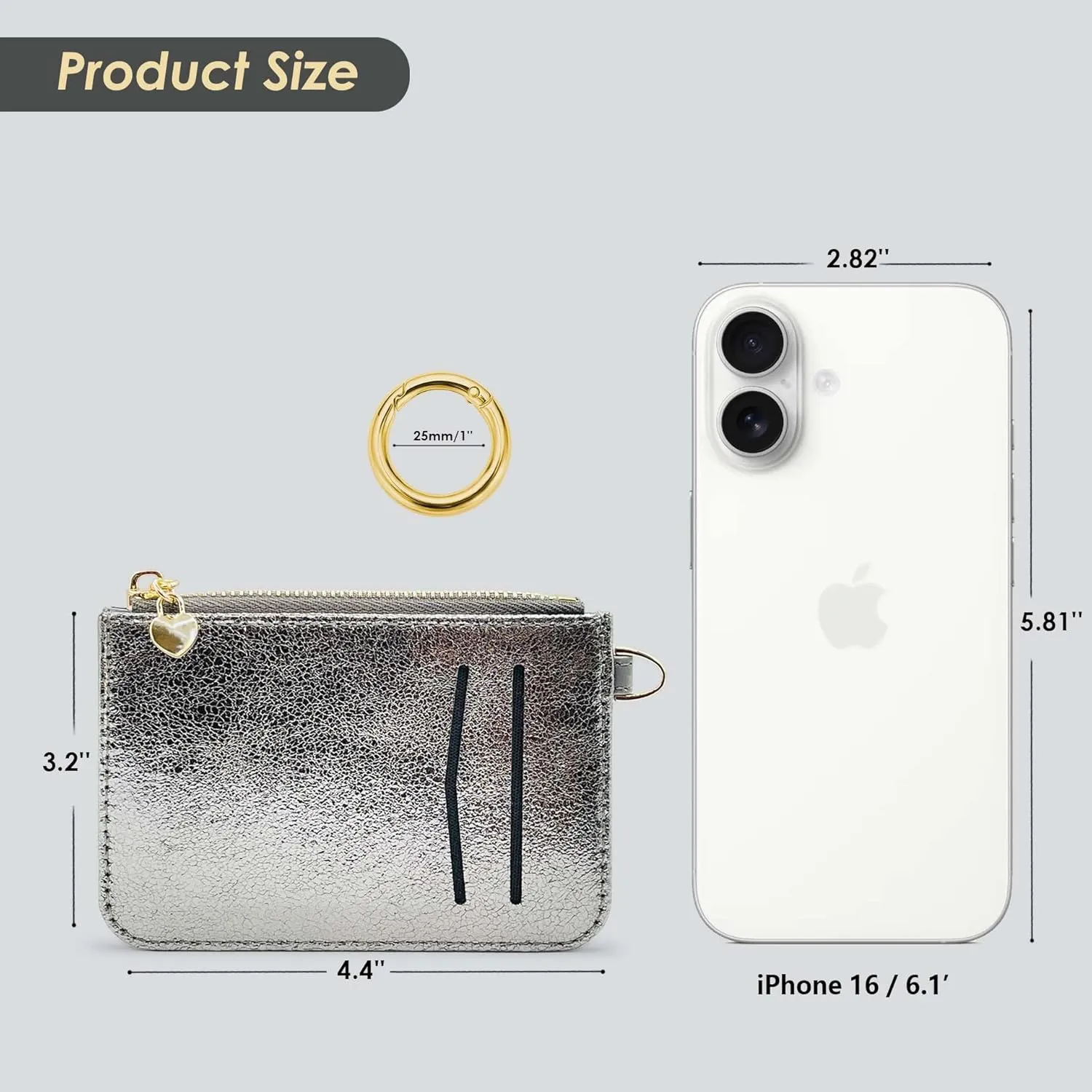 M-Plateau Key Chain Wallet Women, Credit Card Holder for Women with Metal Key Chain Ring for Car Keys,Ladies Mini Purse with ID Window and Zipper Pocket (Grey)