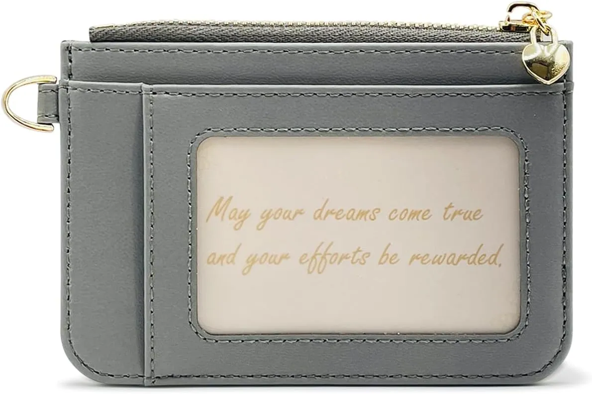 M-Plateau Key Chain Wallet Women, Credit Card Holder for Women with Metal Key Chain Ring for Car Keys,Ladies Mini Purse with ID Window and Zipper Pocket (Grey)