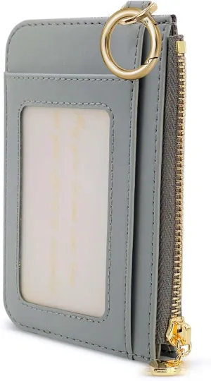 M-Plateau Key Chain Wallet Women, Credit Card Holder for Women with Metal Key Chain Ring for Car Keys,Ladies Mini Purse with ID Window and Zipper Pocket (Grey)