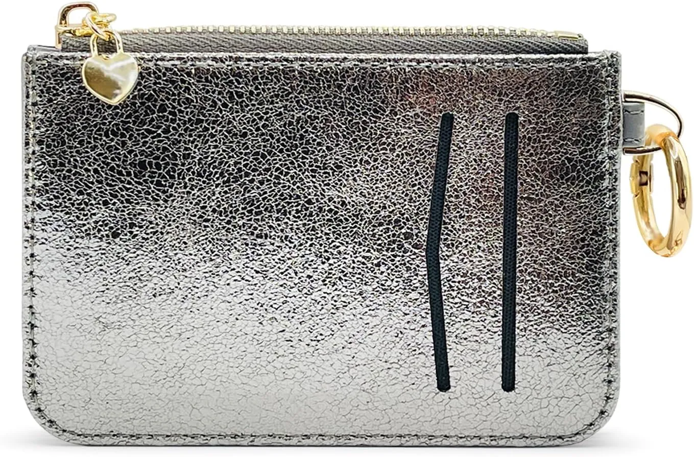 M-Plateau Key Chain Wallet Women, Credit Card Holder for Women with Metal Key Chain Ring for Car Keys,Ladies Mini Purse with ID Window and Zipper Pocket (Grey)