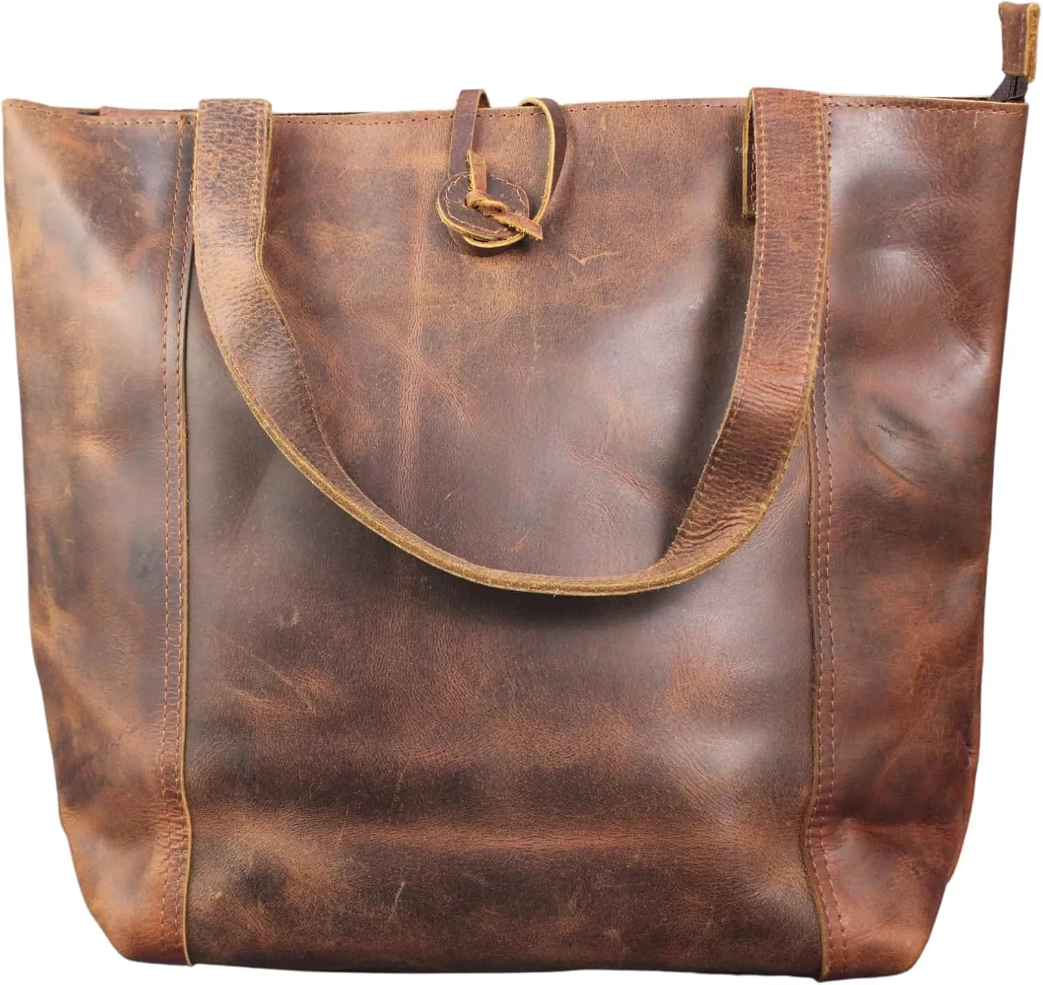Madosh Genuine Leather Tote Handbag for Women Shoulder Satchel Classic Dark Brown Medium Size Purse Work Office Bag Gift Shopping Shopper