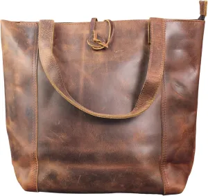 Madosh Genuine Leather Tote Handbag for Women Shoulder Satchel Classic Dark Brown Medium Size Purse Work Office Bag Gift Shopping Shopper