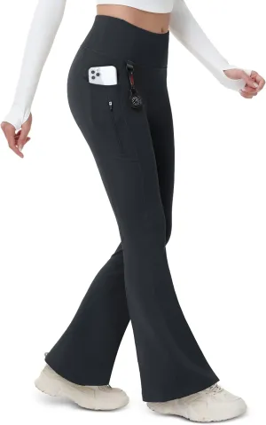 MAGCOMSEN Women's Fleece Lined Flare Pants Waterproof Insulated Winter Pants High Waisted Bootcut Hiking Yoga Leggings