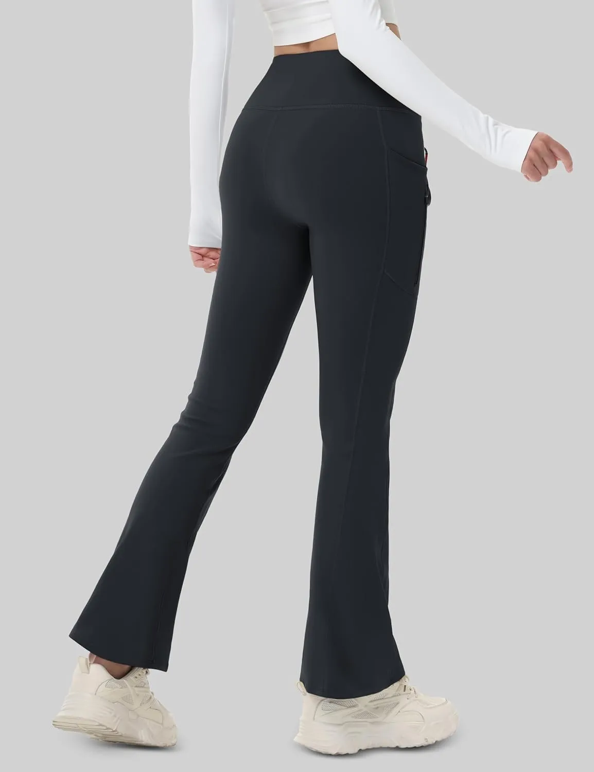 MAGCOMSEN Women's Fleece Lined Flare Pants Waterproof Insulated Winter Pants High Waisted Bootcut Hiking Yoga Leggings