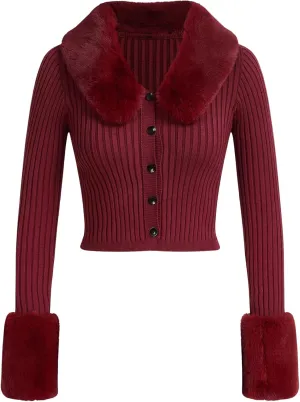 MakeMeChic Women's Christmas Sweaters Faux Fur Button Down Long Sleeve Fuzzy Rib Knit Cardigan Sweater