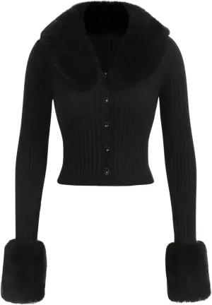 MakeMeChic Women's Christmas Sweaters Faux Fur Button Down Long Sleeve Fuzzy Rib Knit Cardigan Sweater