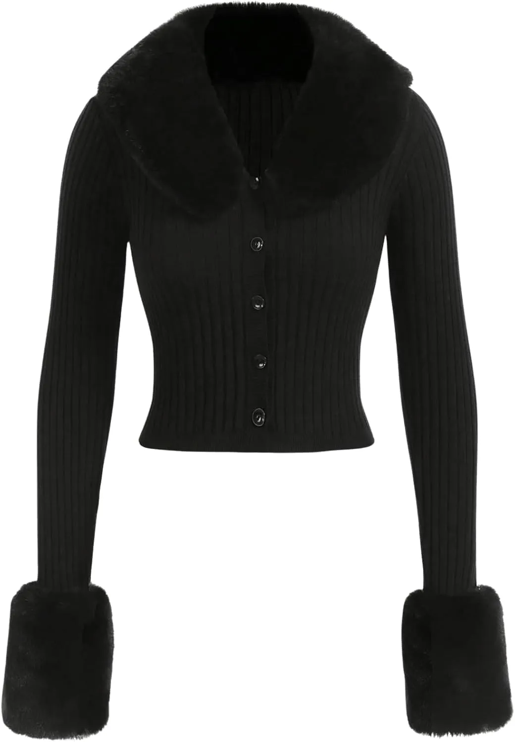 MakeMeChic Women's Christmas Sweaters Faux Fur Button Down Long Sleeve Fuzzy Rib Knit Cardigan Sweater