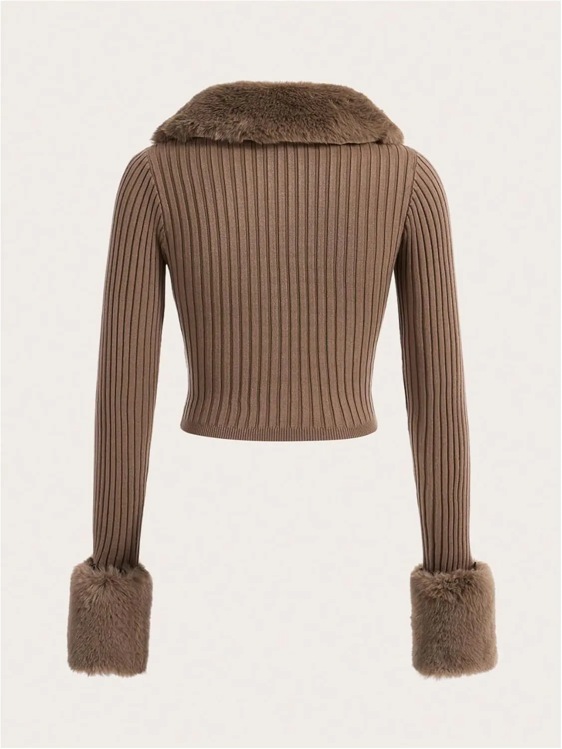 MakeMeChic Women's Christmas Sweaters Faux Fur Button Down Long Sleeve Fuzzy Rib Knit Cardigan Sweater