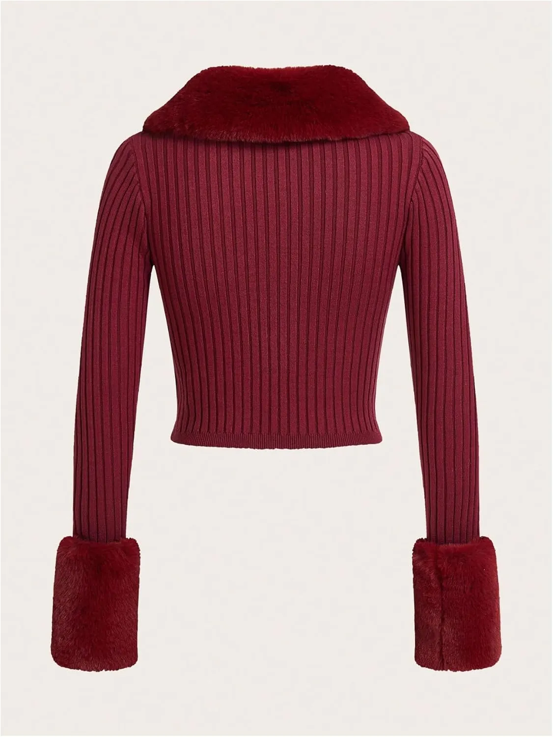 MakeMeChic Women's Christmas Sweaters Faux Fur Button Down Long Sleeve Fuzzy Rib Knit Cardigan Sweater