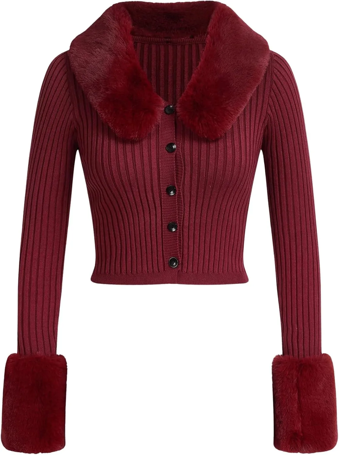 MakeMeChic Women's Christmas Sweaters Faux Fur Button Down Long Sleeve Fuzzy Rib Knit Cardigan Sweater