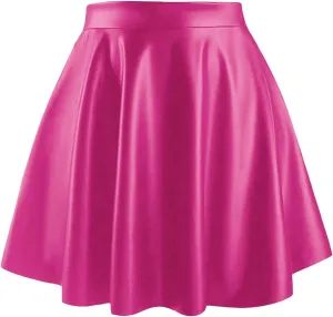 MakeMeChic Women's Plus Size Pleated Leather Mini Skirt High Waist A Line Skater PU Leather Short Skirt