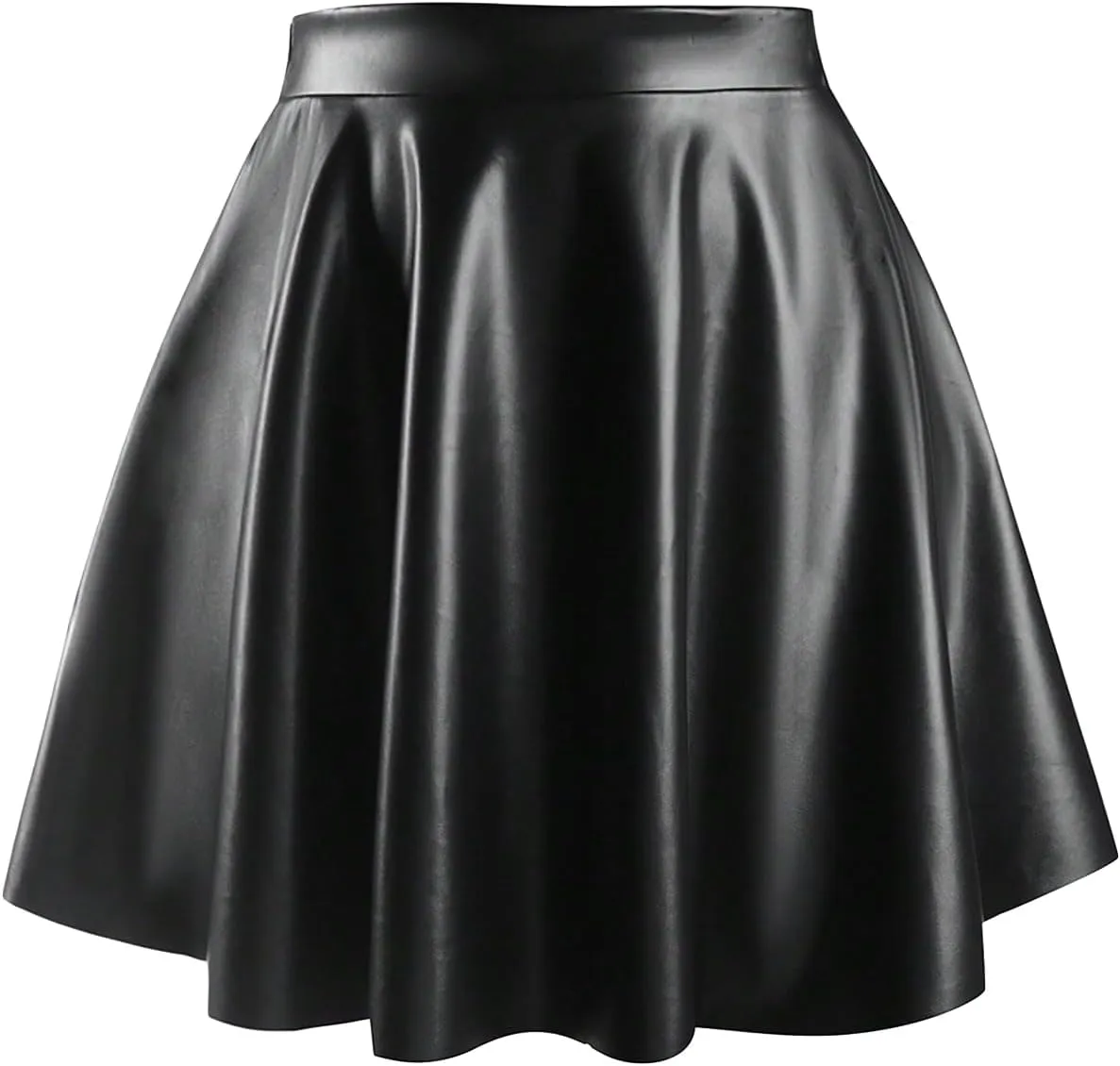 MakeMeChic Women's Plus Size Pleated Leather Mini Skirt High Waist A Line Skater PU Leather Short Skirt