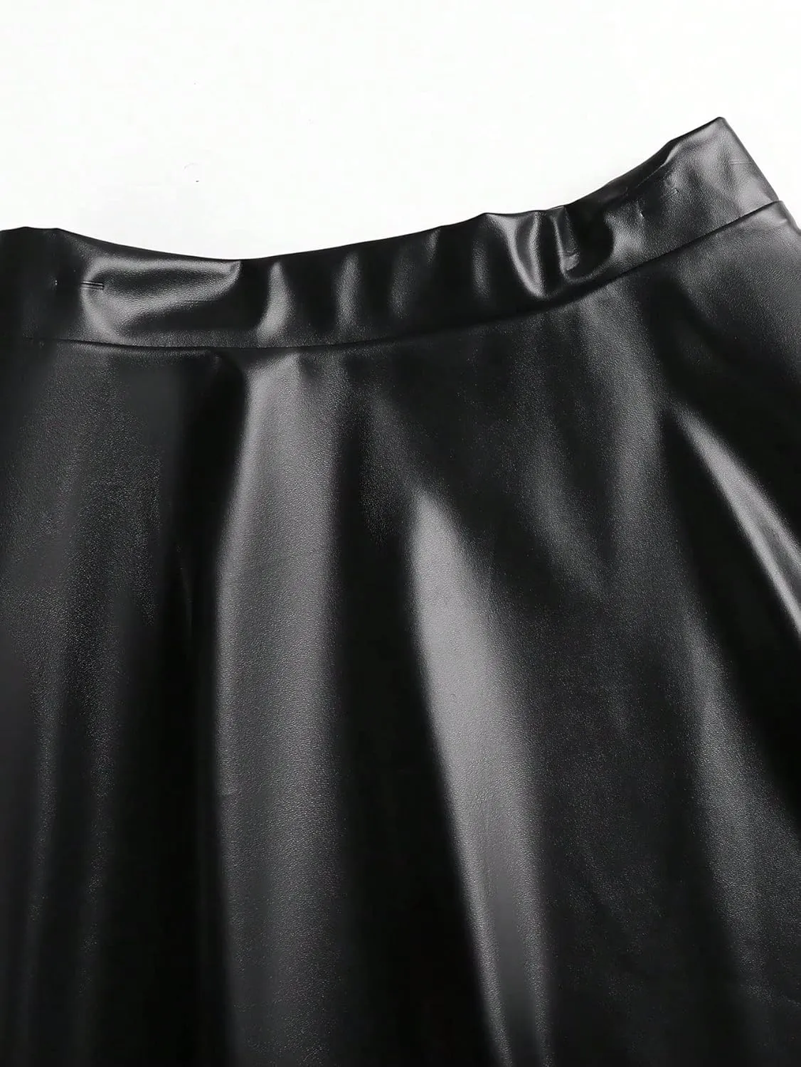 MakeMeChic Women's Plus Size Pleated Leather Mini Skirt High Waist A Line Skater PU Leather Short Skirt