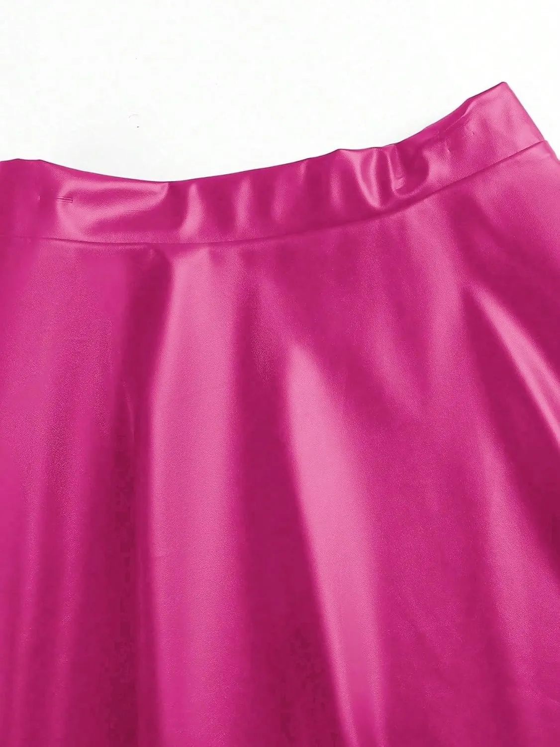 MakeMeChic Women's Plus Size Pleated Leather Mini Skirt High Waist A Line Skater PU Leather Short Skirt