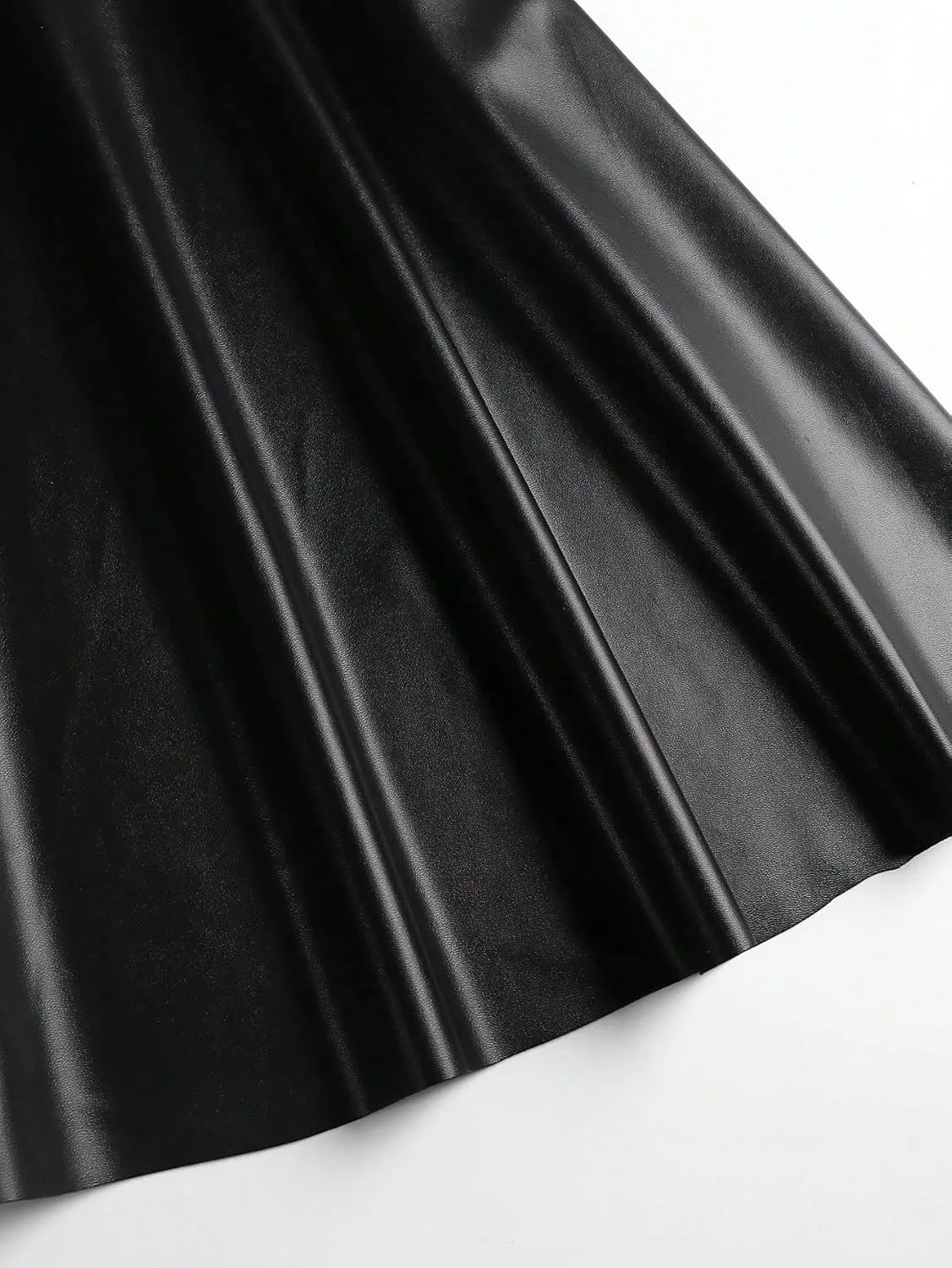 MakeMeChic Women's Plus Size Pleated Leather Mini Skirt High Waist A Line Skater PU Leather Short Skirt