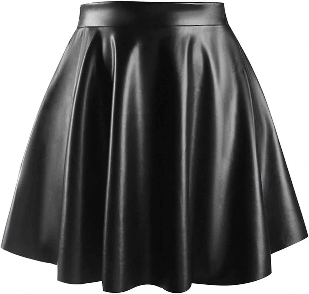 MakeMeChic Women's Plus Size Pleated Leather Mini Skirt High Waist A Line Skater PU Leather Short Skirt
