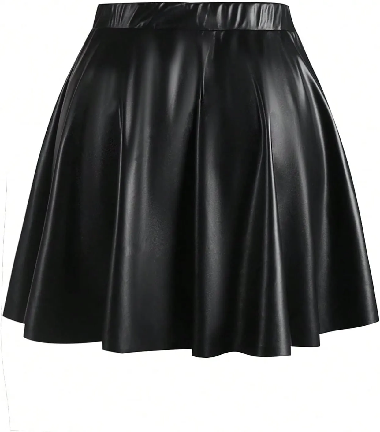 MakeMeChic Women's Plus Size Pleated Leather Mini Skirt High Waist A Line Skater PU Leather Short Skirt