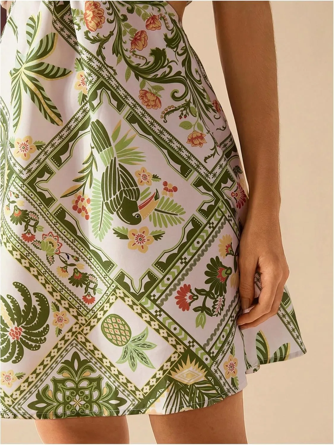 MakeMeChic Women's Summer Tropical Print Mini Dress Sundress 2025 Halter Backless Cut Out Short Dresses
