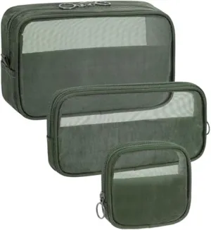 Makeup Bag Set 3Pcs Breathable Mesh Makeup Bag 3 Sizes Cosmetic Bags Visible Diaper Organizer Portable Travel Pouches for Toiletries Purse Diaper