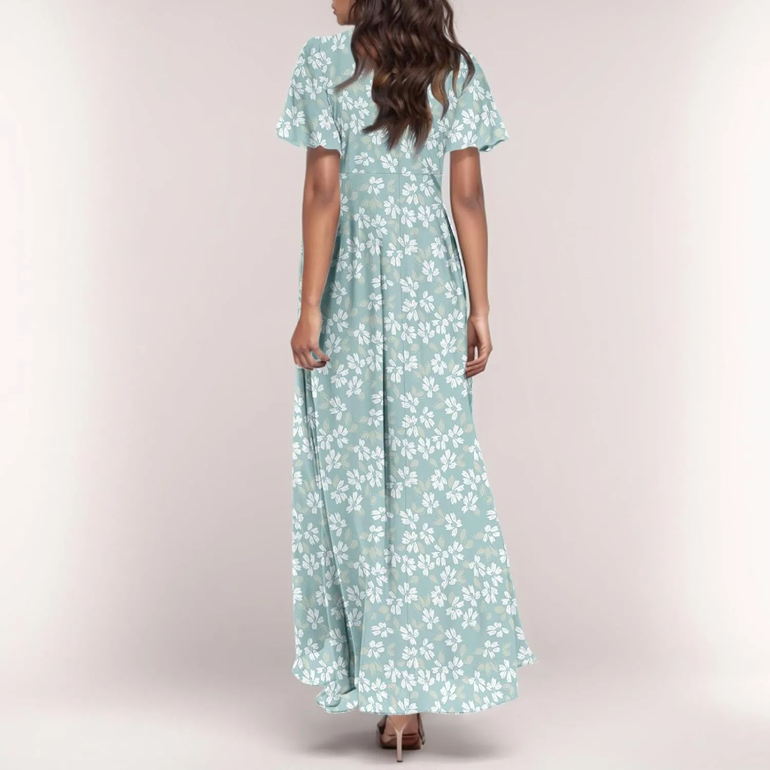 Maxi Dresses for Women 2025 Plus Size Chiffon Ruffle Flowy Swing Floral Dress Short Sleeve A Line Frocks