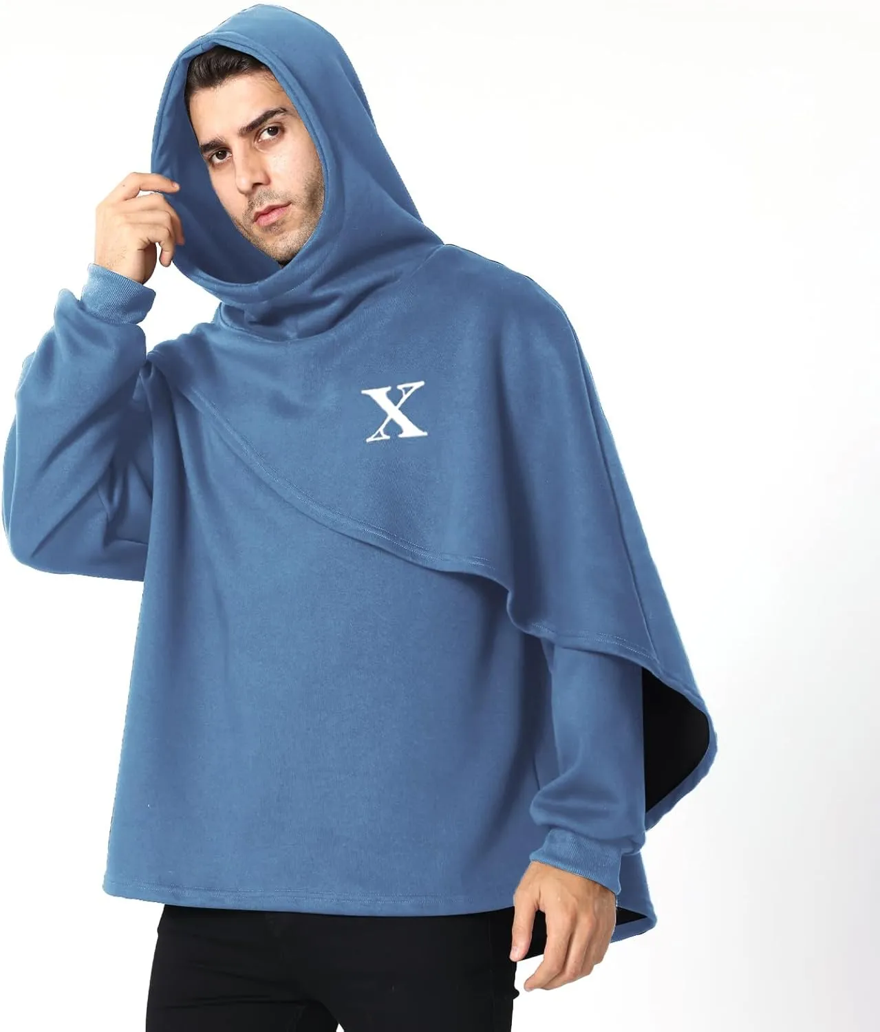 Men's Fashion Poncho Cape Cloak Hoodie Techwear Sweatshirts Unisex Lightweight Patchwork Hip Hop Casual Pullover