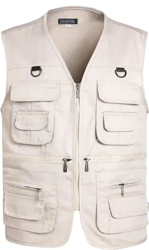 Mens Fishing Vest Summer Outdoor Work Safari Travel Photo Vest with Multi Pockets