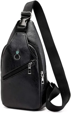Men's Leather Sling Bag Chest Crossbody Backpack Hiking Cycling Shoulder Satchel Daypack Vintage Sling Bag