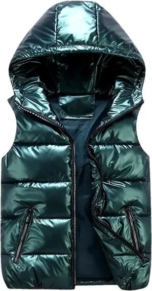 Mens Thicken Vest Men Winter Warm Hooded Cotton-Padded Hoodies Solid Color Waistcoat Plus Size Puffer Jackers