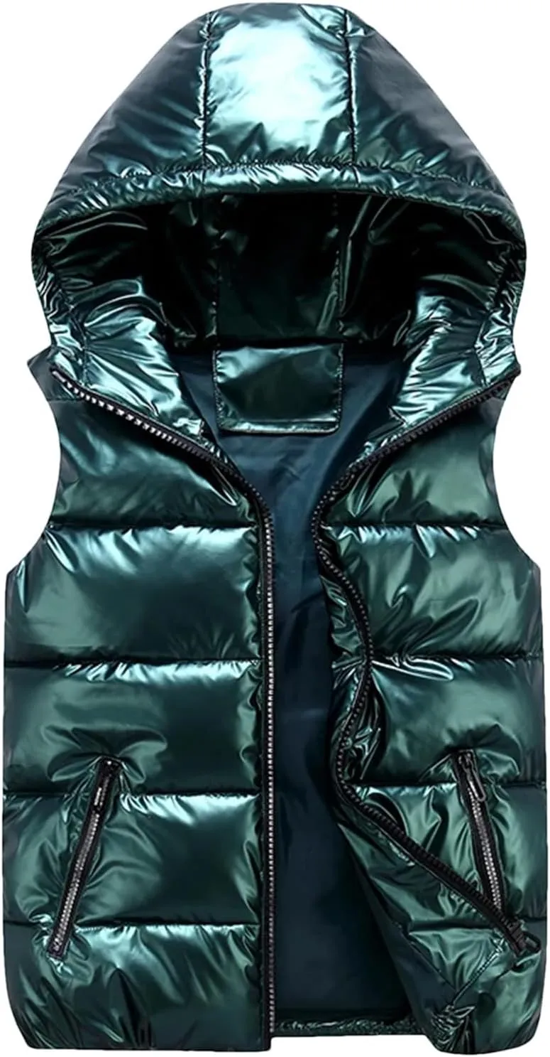 Mens Thicken Vest Men Winter Warm Hooded Cotton-Padded Hoodies Solid Color Waistcoat Plus Size Puffer Jackers