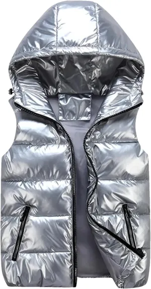 Mens Thicken Vest Men Winter Warm Hooded Cotton-Padded Hoodies Solid Color Waistcoat Plus Size Puffer Jackers