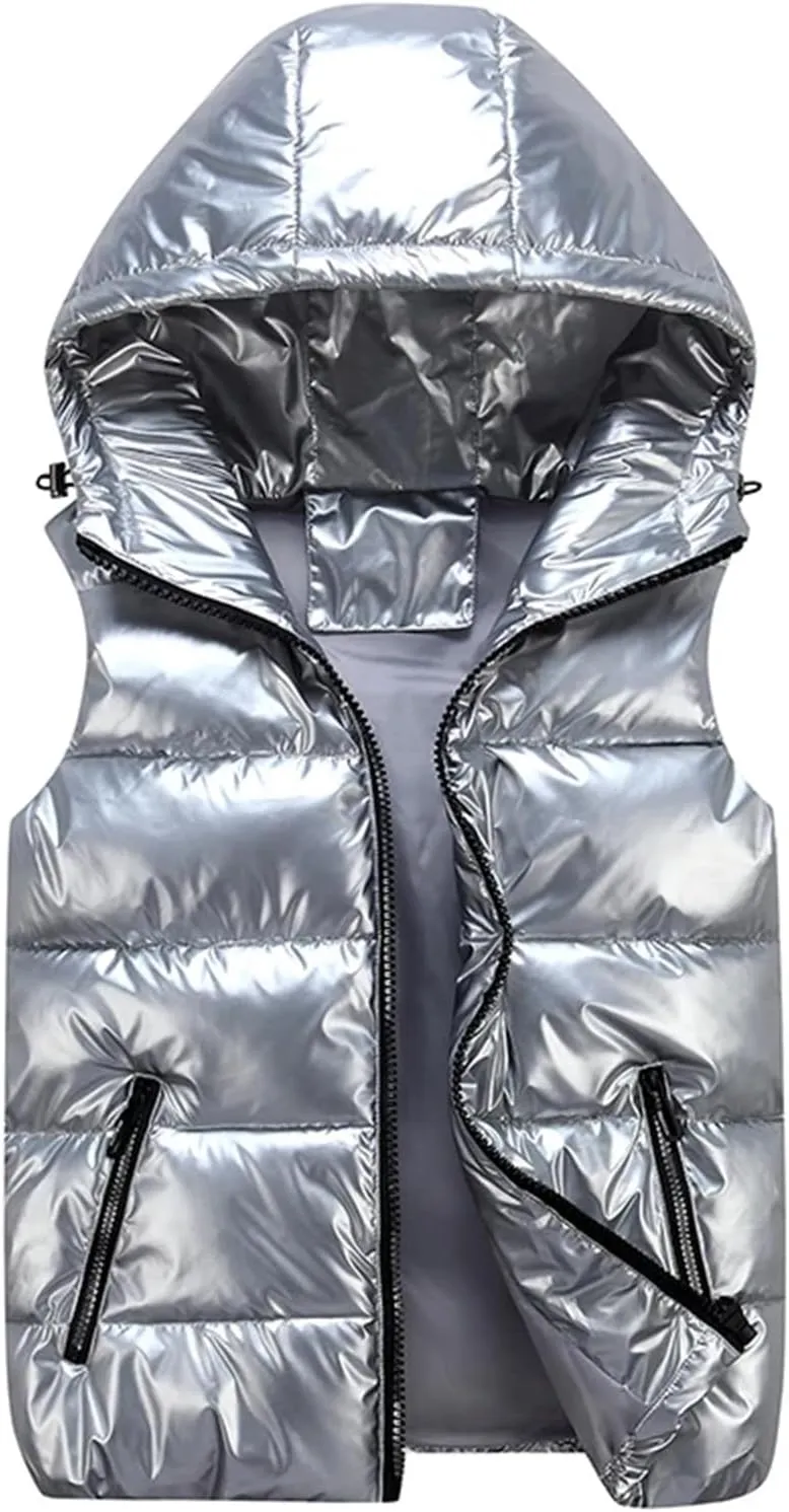 Mens Thicken Vest Men Winter Warm Hooded Cotton-Padded Hoodies Solid Color Waistcoat Plus Size Puffer Jackers