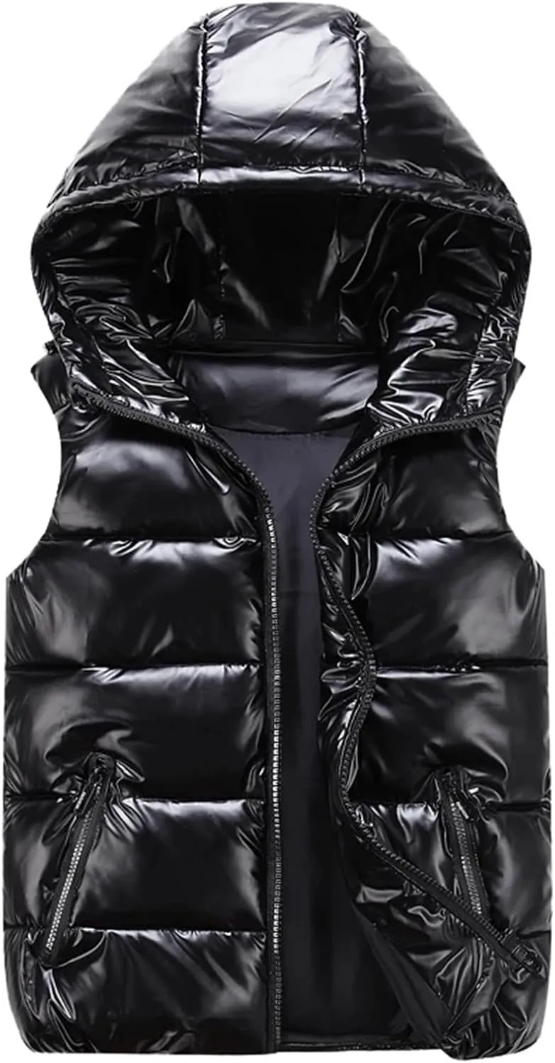 Mens Thicken Vest Men Winter Warm Hooded Cotton-Padded Hoodies Solid Color Waistcoat Plus Size Puffer Jackers
