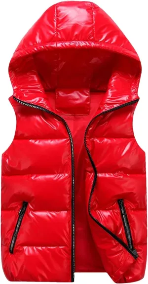 Mens Thicken Vest Men Winter Warm Hooded Cotton-Padded Hoodies Solid Color Waistcoat Plus Size Puffer Jackers