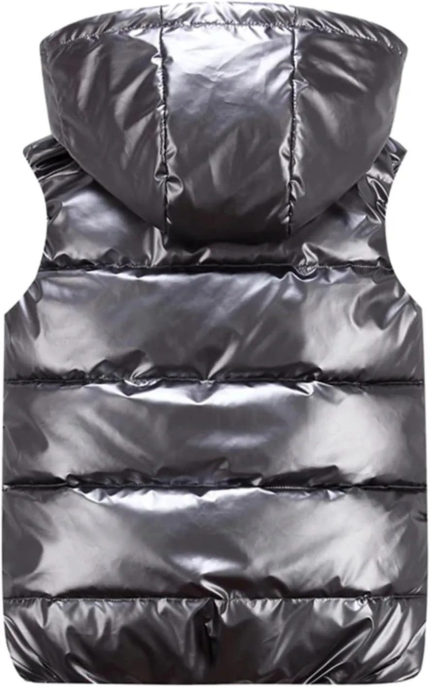 Mens Thicken Vest Men Winter Warm Hooded Cotton-Padded Hoodies Solid Color Waistcoat Plus Size Puffer Jackers