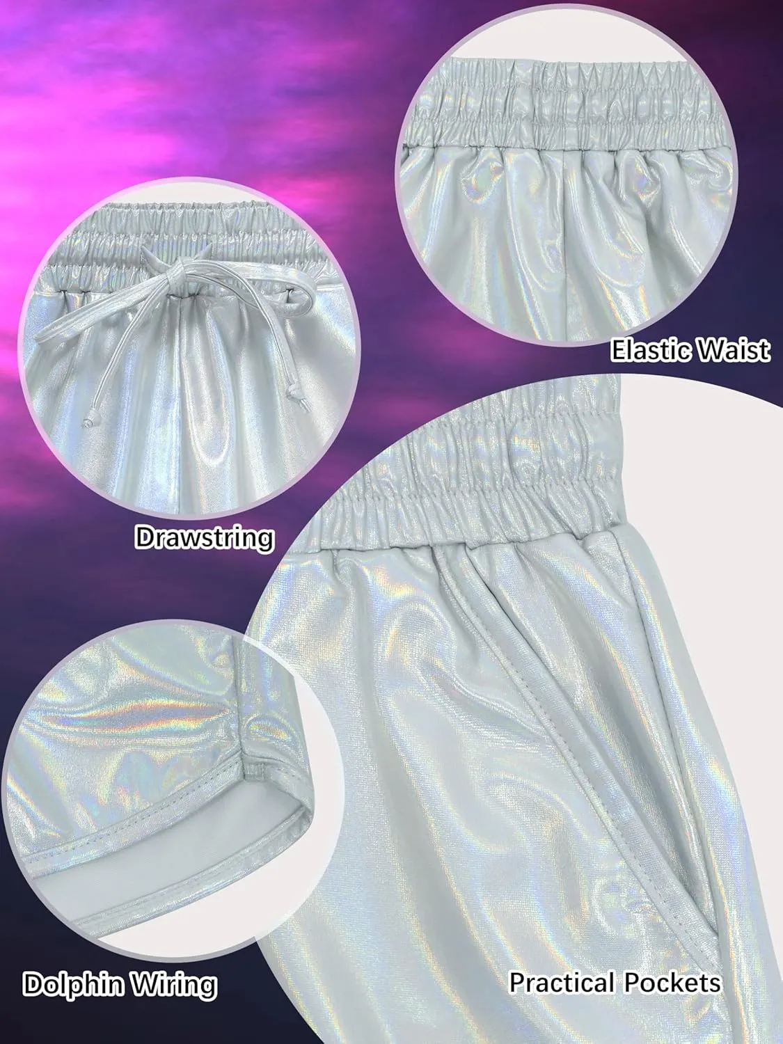Metallic Shorts Shiny Hot Pants Sparkly Dance Outfits Short Party Outfits with Sunglasses