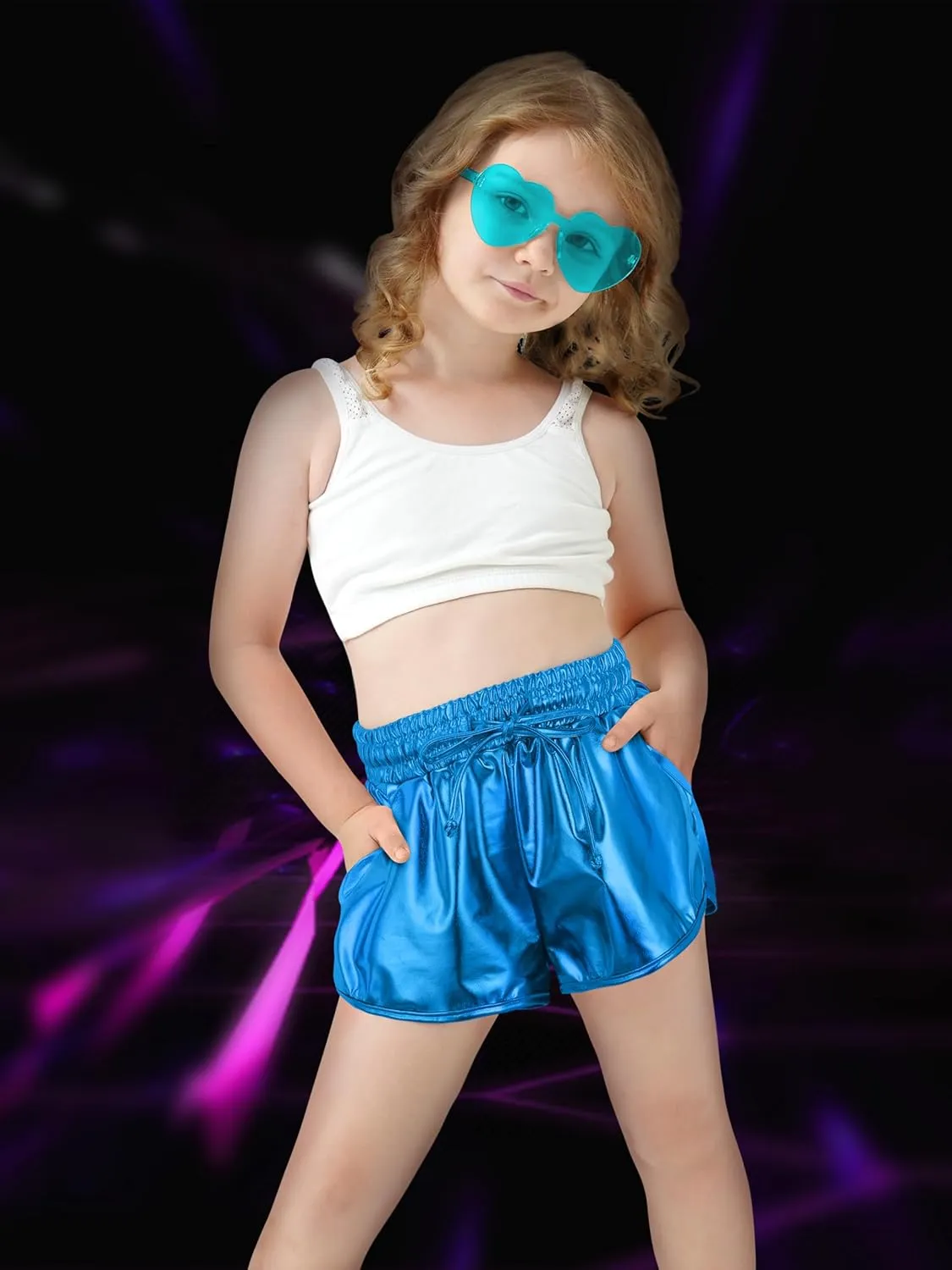 Metallic Shorts Shiny Hot Pants Sparkly Dance Outfits Short Party Outfits with Sunglasses