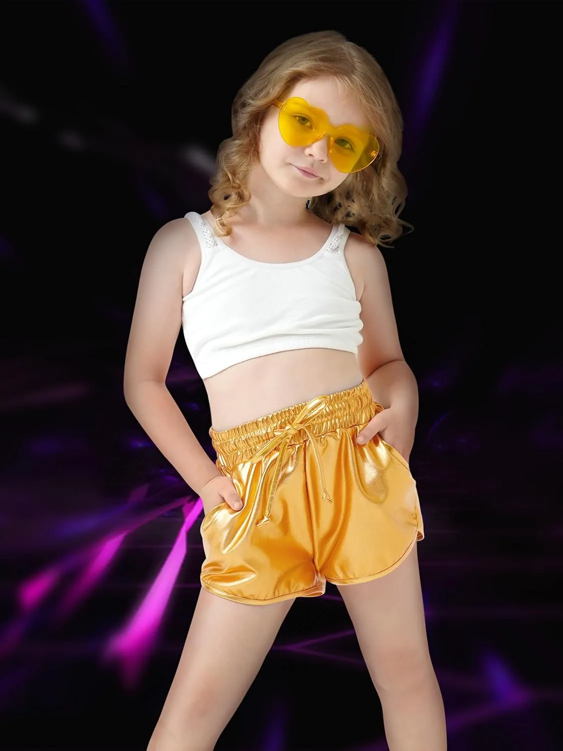 Metallic Shorts Shiny Hot Pants Sparkly Dance Outfits Short Party Outfits with Sunglasses