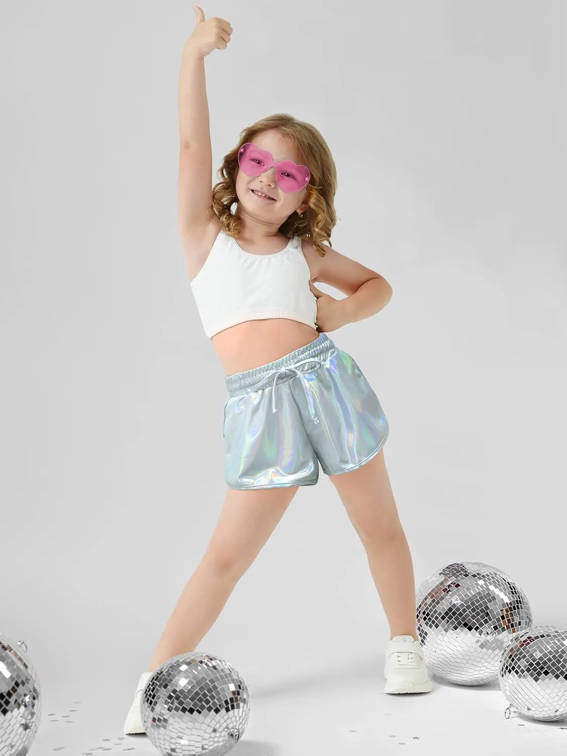 Metallic Shorts Shiny Hot Pants Sparkly Dance Outfits Short Party Outfits with Sunglasses