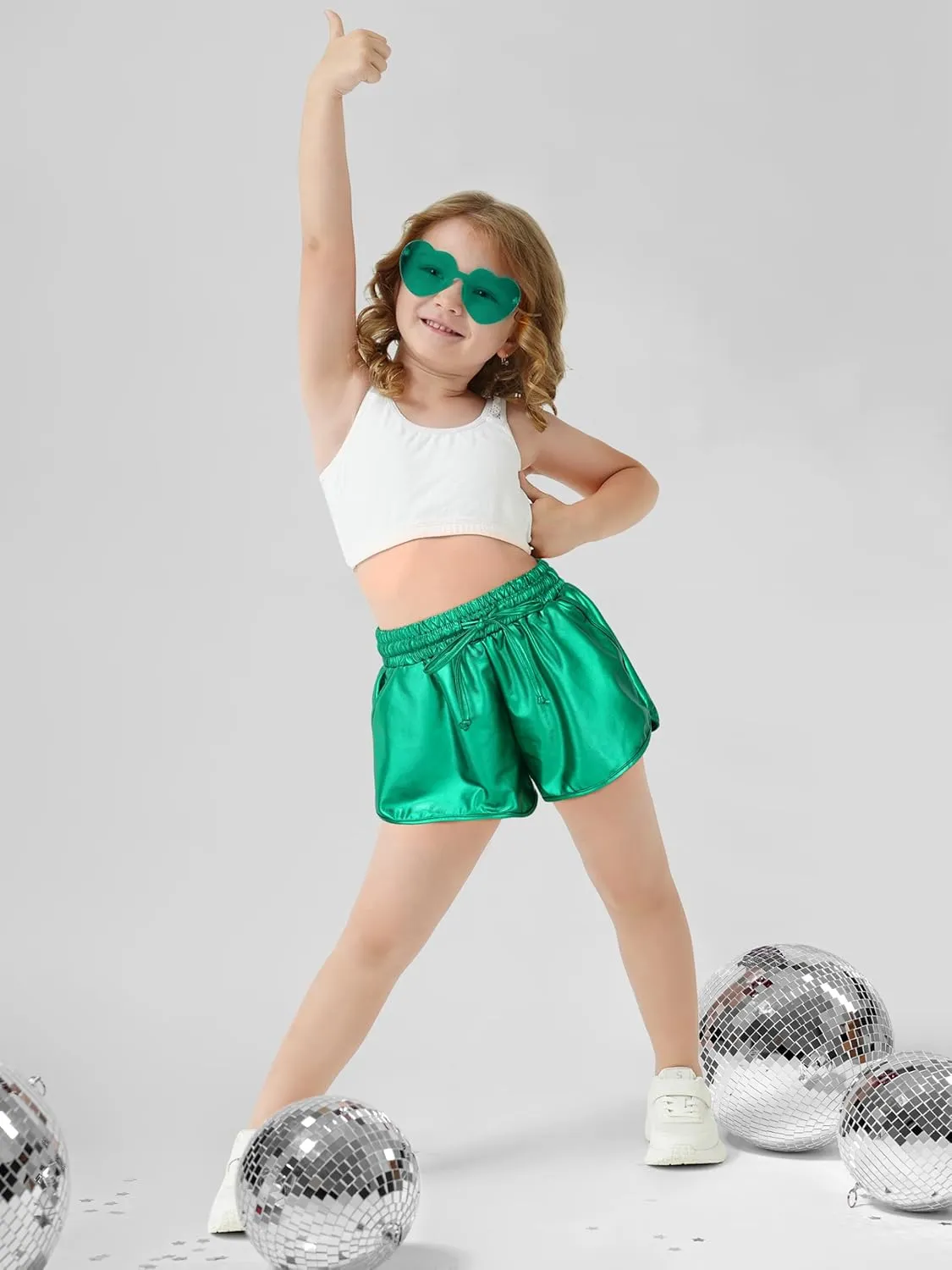 Metallic Shorts Shiny Hot Pants Sparkly Dance Outfits Short Party Outfits with Sunglasses