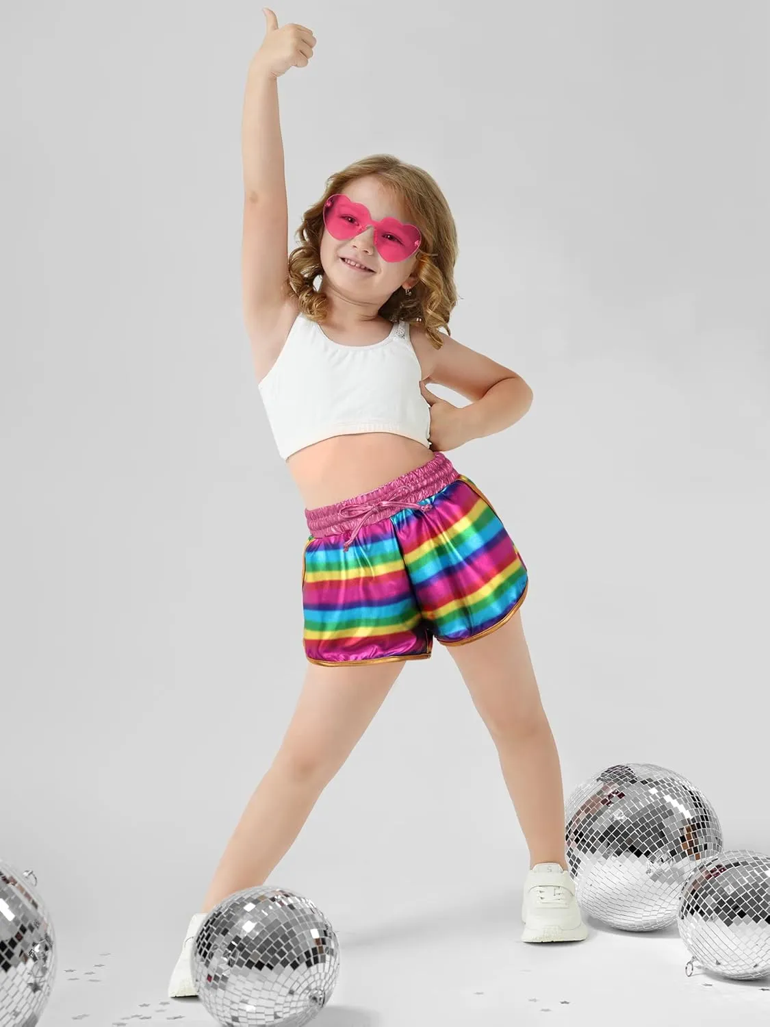 Metallic Shorts Shiny Hot Pants Sparkly Dance Outfits Short Party Outfits with Sunglasses