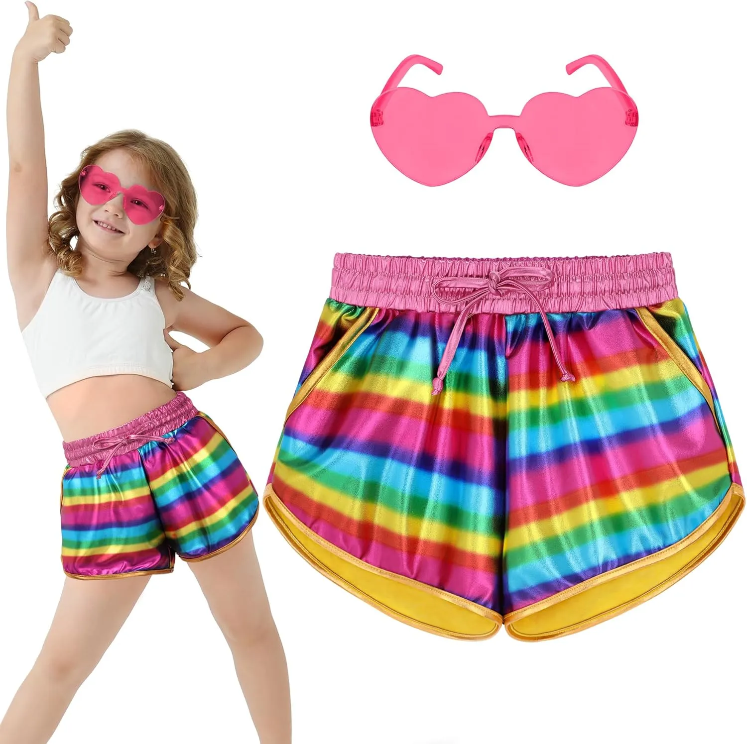 Metallic Shorts Shiny Hot Pants Sparkly Dance Outfits Short Party Outfits with Sunglasses