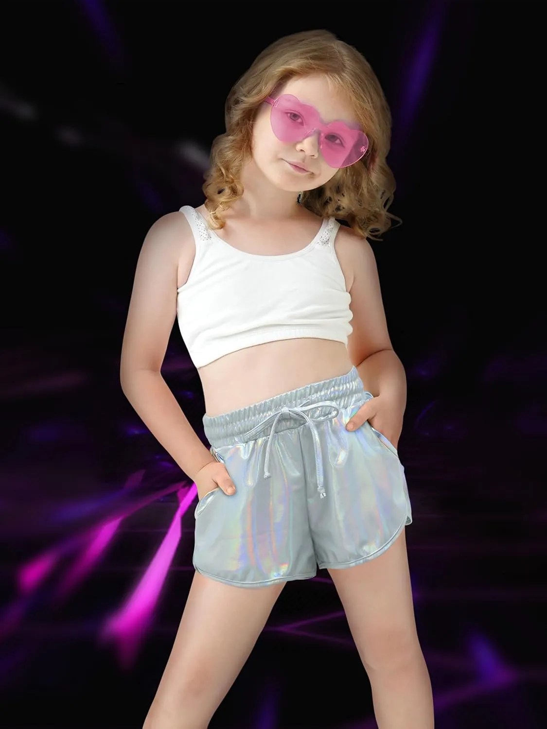 Metallic Shorts Shiny Hot Pants Sparkly Dance Outfits Short Party Outfits with Sunglasses