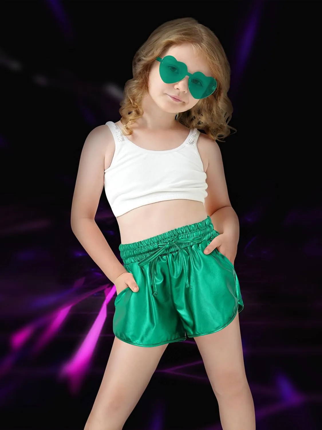 Metallic Shorts Shiny Hot Pants Sparkly Dance Outfits Short Party Outfits with Sunglasses